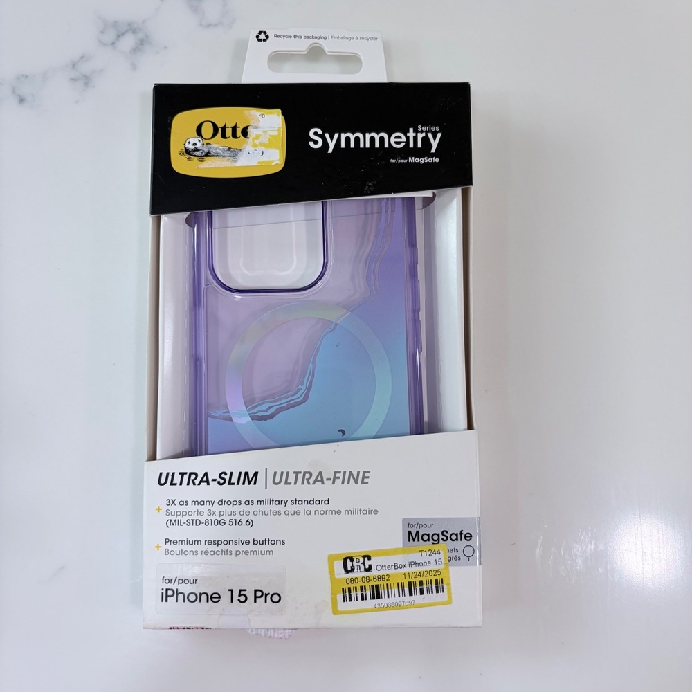 OtterBox Symmetry Series MagSafe iPhone 15 Pro Case Purple Blue Waves Ultra Slim